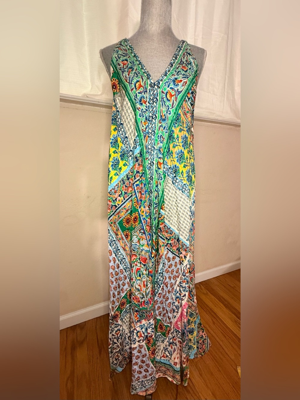 Johnny Was Green Multi-Print V-Neck Maxi Dress